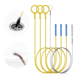 EastLink Drain Snake 4 Pack: 30-Inch Sink Snake Drain Clog Remover(3Pcs) & 59-Inch Tube Cleaning Brush(1Pc), Extra Long Steel Sink Hair Remover Tool for Bathroom Sink, Bathtub, Shower, Refrigerator