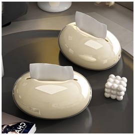 Acrylic Tissue Box Cover Beige Large Round Tissue Box with Non-Slip Base,Decorative Luxury Tissue Box,Stylish Elegance Tissue Holder for Bathroom,Toilet,Bedroom,Living Room,Table Desk,Office