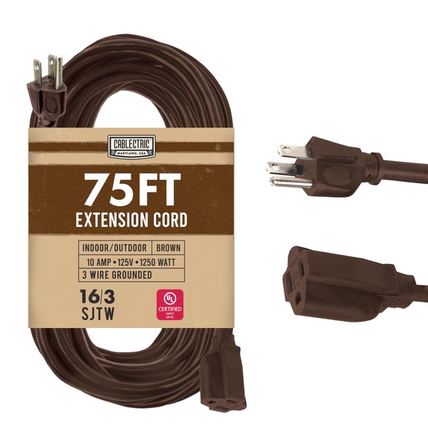 Cablectric Brown Outdoor Extension Cord 75 ft, 16/3 Heavy Duty