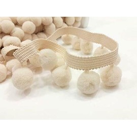 XL 2cm Pom Pom Bobble Trim Fringe Pompom Trimming Cushions Curtains Home Decor Sewing Craft Projects - Sold by The Metre - Ecru