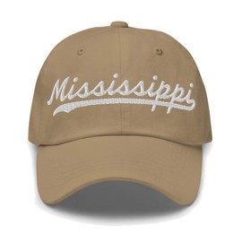 Mississippi Hat Baseball Script Embroidered Mississippi Hat Dad Baseball Cap Vintage Sports Swoosh Cap Gift Khaki