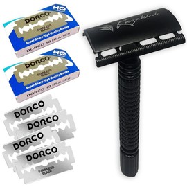 Kazakiri W Black Professional Deep Shave Double Edge Razor, Main Body + 20 Replacement Blades Included, Razor, Shaving, Beard Shaving, Face Shaving, Men's
