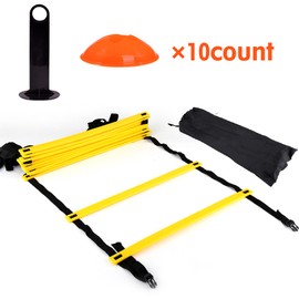 Speed Agility Training Ladder Kit  12 Adjustable Flat Rungs and 10 Cones (Orange Yellow) for Fo