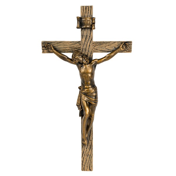 Antique Gold Finish Jesus Christ 8 inch Decorative Wall Cross Crucifix