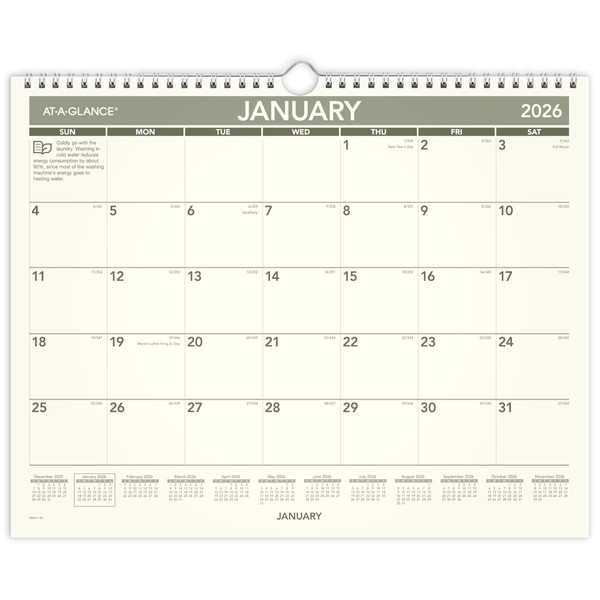 AT-A-GLANCE 2026 Wall Calendar, 15" x 12", Medium, Recycled (PMG772826)