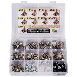 Pack of 45 Type A logarithmic Audio Potentiometers Pot Assortment, 9 Values 1k 5K 10K, 20K 50K 100K 250K 500K 1M, Horizontal (Type A)