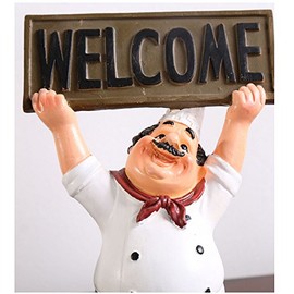 KiaoTime Chef Figurine with WELCOME Sign Board Plaque Home Kitchen Restaurant Decor 8"