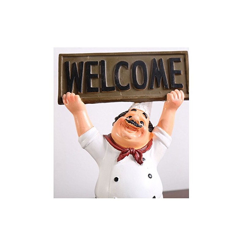 KiaoTime Chef Figurine with WELCOME Sign Board Plaque Home Kitchen
