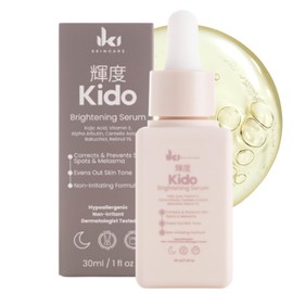 IKI Kido Brightening Serum - Reduces Dark Spots, Evens Skin Tone, Hydrates Deeply, Non-Irritating Formula, Kojic Acid, Alpha Arbutin, Retinol Serum for Face, Centella Asiatica, & Vitamin E
