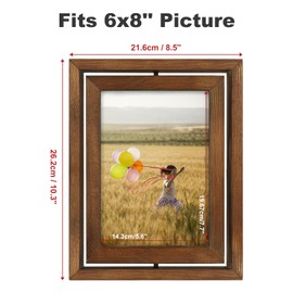 Egofine 2 Pack 6x8 Rotating Floating Picture Frames,Double-Sided Display with HD Glass Front Wooden Distressed Frame for Vertical or Horizontal Tabletop Display, Carbonization