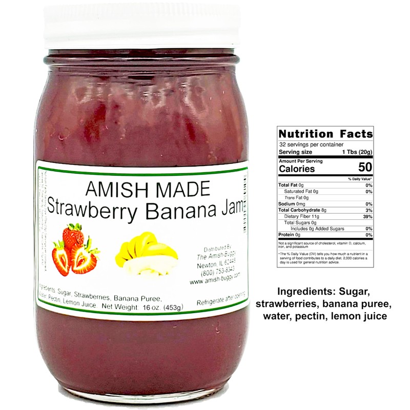 Amish Strawberry/Banana Jam - Two 16 Oz Jars