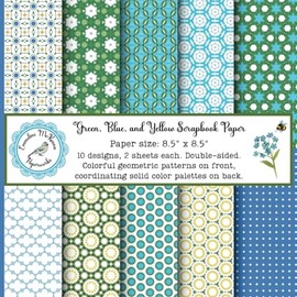 Green, Blue, and Yellow Scrapbook Paper: Craft Paper pad with Geometric Patterns, Double Sided for Papercrafts (Scrapbooks, Junk Journals, Memory ... Art Journals, Cardmaking, Kids Crafts)