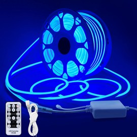 Aclorol Neon Rope Lights Outdoor 82FT Dimmable Neon LED Strip Lights Blue AC 100-120V LED Neon Flexible Light Waterproof for Building Garden Commercial Decor 6000K 120Led/M with Multi-Modes 25M