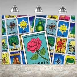 5x3ft Loteria Cards Themed Backdrop Mexican Party Theme Mexico Loteria Cards Photography Background Mexican Fiesta Birthday Decorations Banner Newborn Adult Portrait Photoshoot Photo Booth Props