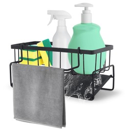 Kitchen Sink Caddy, Sponge Holder Kitchen Sink Stainless Steel, Self-draining Sink Caddy, Stainless Sponge Caddy for Kitchen Sink with Auto Draining Tray