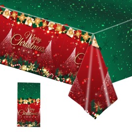 Xinvery Merry Christmas Tablecloth,Christmas Party Tablecloth Green Red Table Cover Plastic Rectangular Tablecloth Winter Holiday New Year Xmas Christmas Party Decoration 137 x 274cm