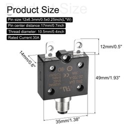 DMiotech 30A Thermal Circuit Breaker 125/250V AC 50V DC 50/60Hz 1.9x0.5x1.4 Push Button Manual Reset Overload Protector with Waterproof Button Cap for Overload Protection Application,2Pcs