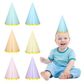 GlamRays 12 Piece Pastel Birthday Party Hats Colorful Cone Birthday Hats Rainbow Cone Paper Hats with Elastic String for Birthday Baby Shower Wedding Party Supplies
