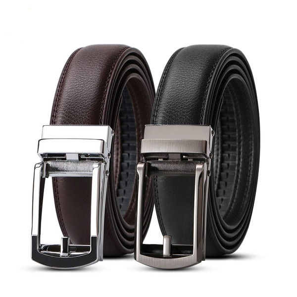 WERFORU Pack of 2 Men's Leather Belt with Slide Automatic
