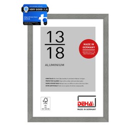 DEHA Design Tribeca Photo Frame 5x7, Aluminium Picture Frame 13x18cm, Grey Photo Frame with Protective Acrylic Glazing and Push and Turn Clips - Brushed Frosted Grey