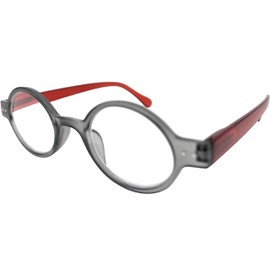 Incredible Bargains The Poppy, Plastic Round Style Reading Glasses + 2.75 Grey and Red