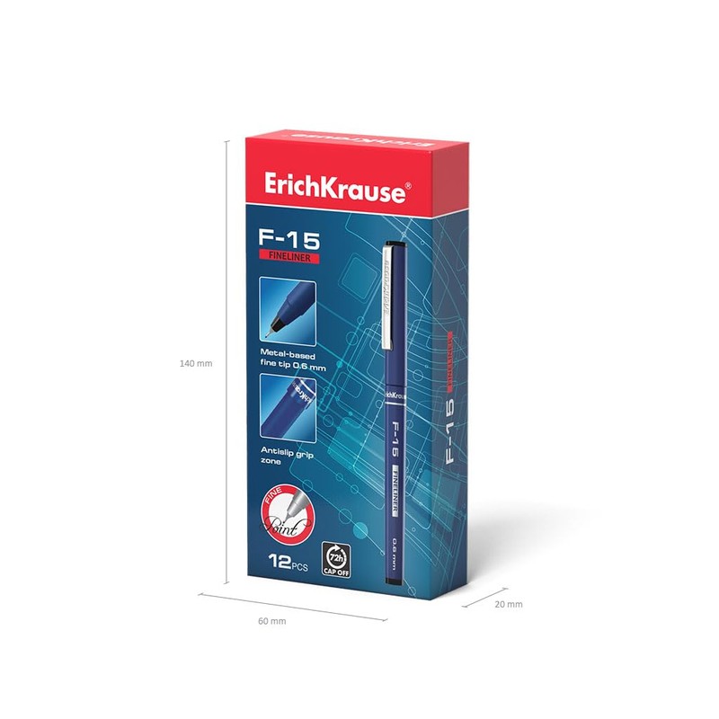 ErichKrause Fineliner "F-15" 0.6 Stick, Pack of 12, Black