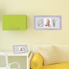 Aqsacokiya Footprint Baby Plaster Cast Hands Couple Plaster Cast Baby Hand and Foot with Plaster Packs Letter Stencil Kit and Picture Frame Gifts for Birth Baby Shower Baby Gift Boy (Grey)