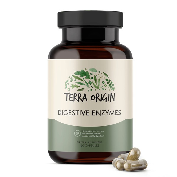 TERRA ORIGIN - Digestive Enzymes with Probiotics | Supports Healthy Digestion | Bromelain, Lactase, Amylase, Lipase | Made in The USA, Gluten-Free | 60 Servings