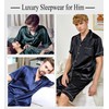 SWOMOG Men Satin Silk Pajamas Sets Short Sleeve Sleepwear Button-Down