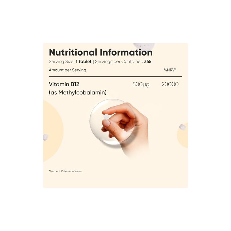 Vitamin B12 Tablets - 365 Tablets - 1 Year Supply