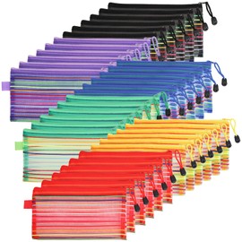 ZEAYEA 36 Pack Zipper Pencil Pouches, 6 Colors Mesh Pencil Pouches, Multicolor Pen Case for School Office Supplies Cosmetics Bills Travel Accessories