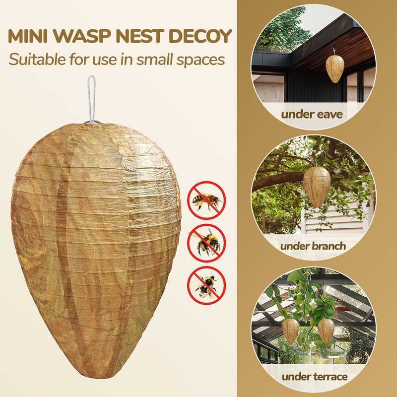 DECYOOL Mini Size Paper Wasp Nest Decoy Hanging Fake Wasp