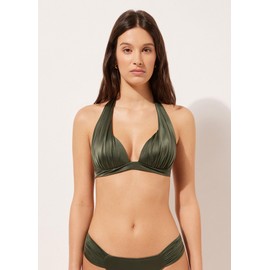 CALZEDONIA Woman's Graduated Padding Triangle Swimsuit Top Shiny Satin in Green, Size S