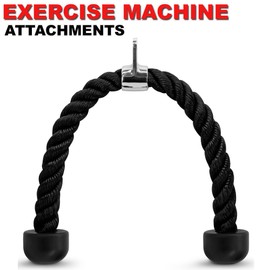 FITNESS MANIAC Home Gym Cable Attachment Handle Machine Exercise Chrome PressDown Combo Set (Tricep Rope)