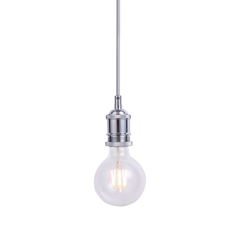 JING Vintage Pendant Light Fitting,Industrial Chrome Ceiling Rose,Braided Flex E27