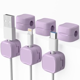 6 Pack Magnetic Cord Organizer & Cable Clips - Adjustable Under Desk Cable Management, Adhesive Wire Holder for Home, Office, Phone, Car, Wall, and Nightstand (Violet)