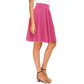 Urban CoCo Women's Basic Midi Skirt Versatile Stretchy Flared Casual High Waisted Skirt(L, Rose-Long)