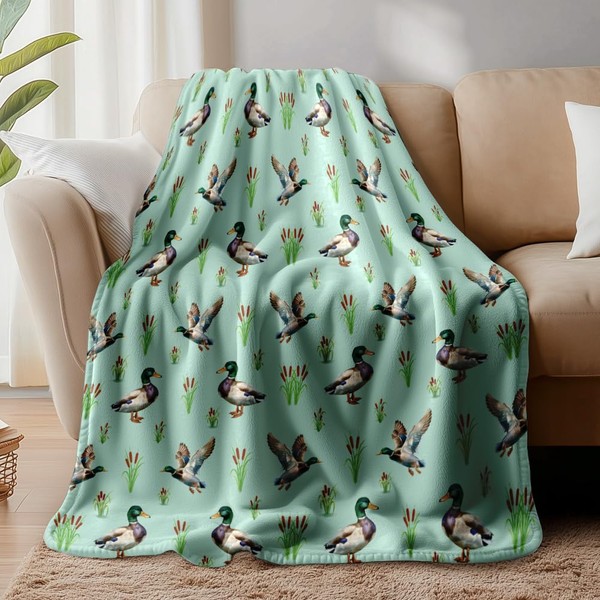 WADORN Wild Mallard Duck Throw Blanket, Cozy Soft Ducks Reeds