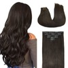 DOORES Clip-In Real Hair Extensions, Dark Brown, 40 cm, 16