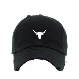 The Rock Bull Vintage Baseball Cap Embroidered Cotton Adjustable Distressed Dad Hat Black