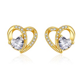 GW Ohrstecker Herz 18 Karat Vergoldet 925 Sterling Silber Damen Ohrringe mit Herzform Zircon Schmuck für Frauen