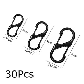 30 Pcs Zipper Lock Clip, 3 Sizes Zipper Clip Theft Deterrent, S Shaped Carabiner Keychain, S Carabiner Clip Dual Keychain Locking Clip for Home, Travel, Camping, Hiking, Outdoor(Black)