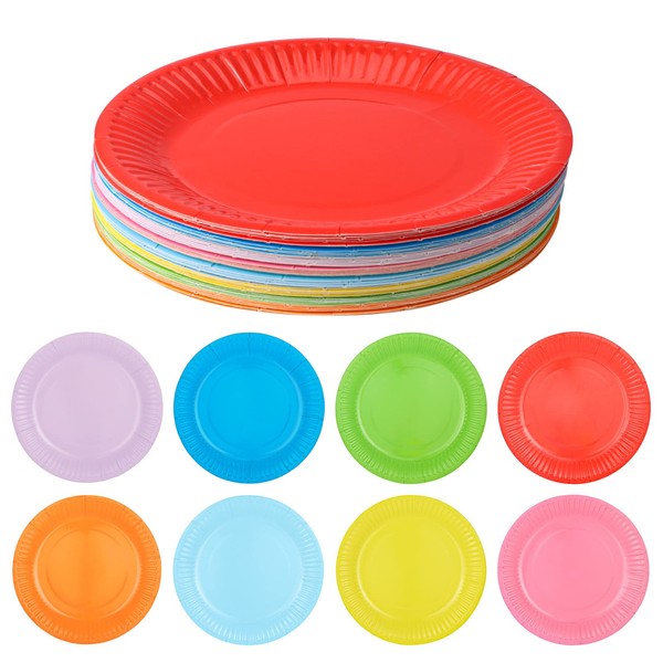 RosewineC 40 Packs 7" Colorful Party Paper Plates,Classic Assorted Color Round All Occasion Paper Dinner Plates Birthday Party Supplies
