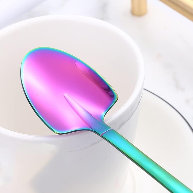 10pack Rainbow Shovel Spoons,Small Shovel Shape Stainless Steel Dessert Fruit