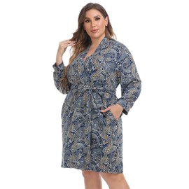 Women's Plus Size Robes Knit Bathrobes Plus Size Kimonos Floral Maternity Robes Nursing Sleepwear Ladies Loungewear