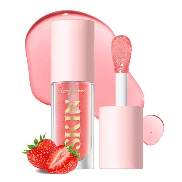 Lip Plumper Gloss Slip Oil, Crystal Transparent Lip Lotion Lip Balm Hydrating Lip Gloss, Long Lasting Moisturizing Lip Care Shine Sexy Lip Tint (Strawberry)