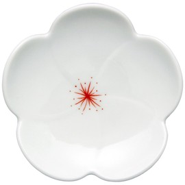Arita Ware 96777 Koraku Kiln Plum Shaped Small Plate, Red Flower Thread