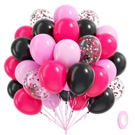Pink and Black Balloons, 60pcs 12inch Hot Pink Black Pastel Pink Light Pink Confetti Balloons for Baby Shower Bridal Shower Wedding Birthday Party Decorations