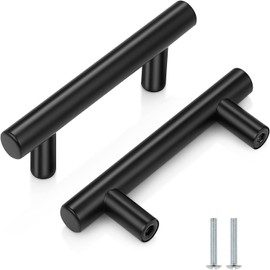 2 Pack Kitchen Cupboard Handles Stainless Steel Kitchen Door Handles Brushed Cabinet Handles Wardrobe Handles Drawer Handles (2 Pack Black, Hole Centre 64mm)