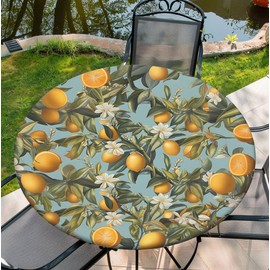 Yesad Round Table Cloth for Holiday, Waterproof Tablecloth Elastic Edge Fitted Table Cover Fits Tables 42"-46" Table, 48Inch Tablecover, Orange